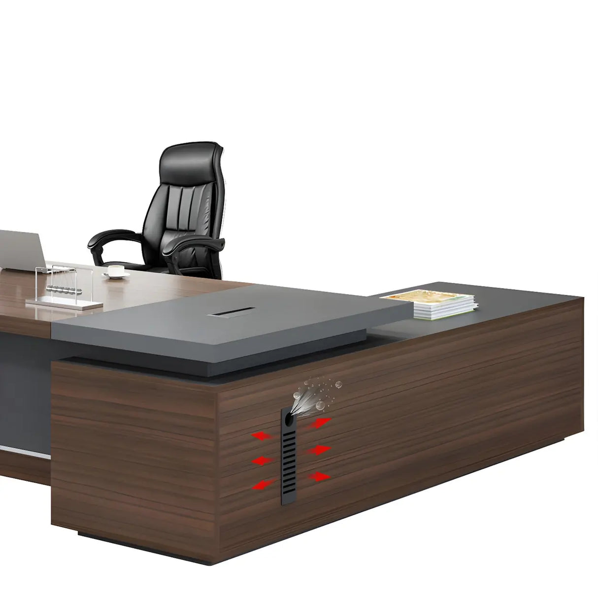 Brown Manufactured Wood L-Shape Storage Executive Desk Image - 10
