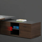 Brown Manufactured Wood L-Shape Storage Executive Desk Image - 11