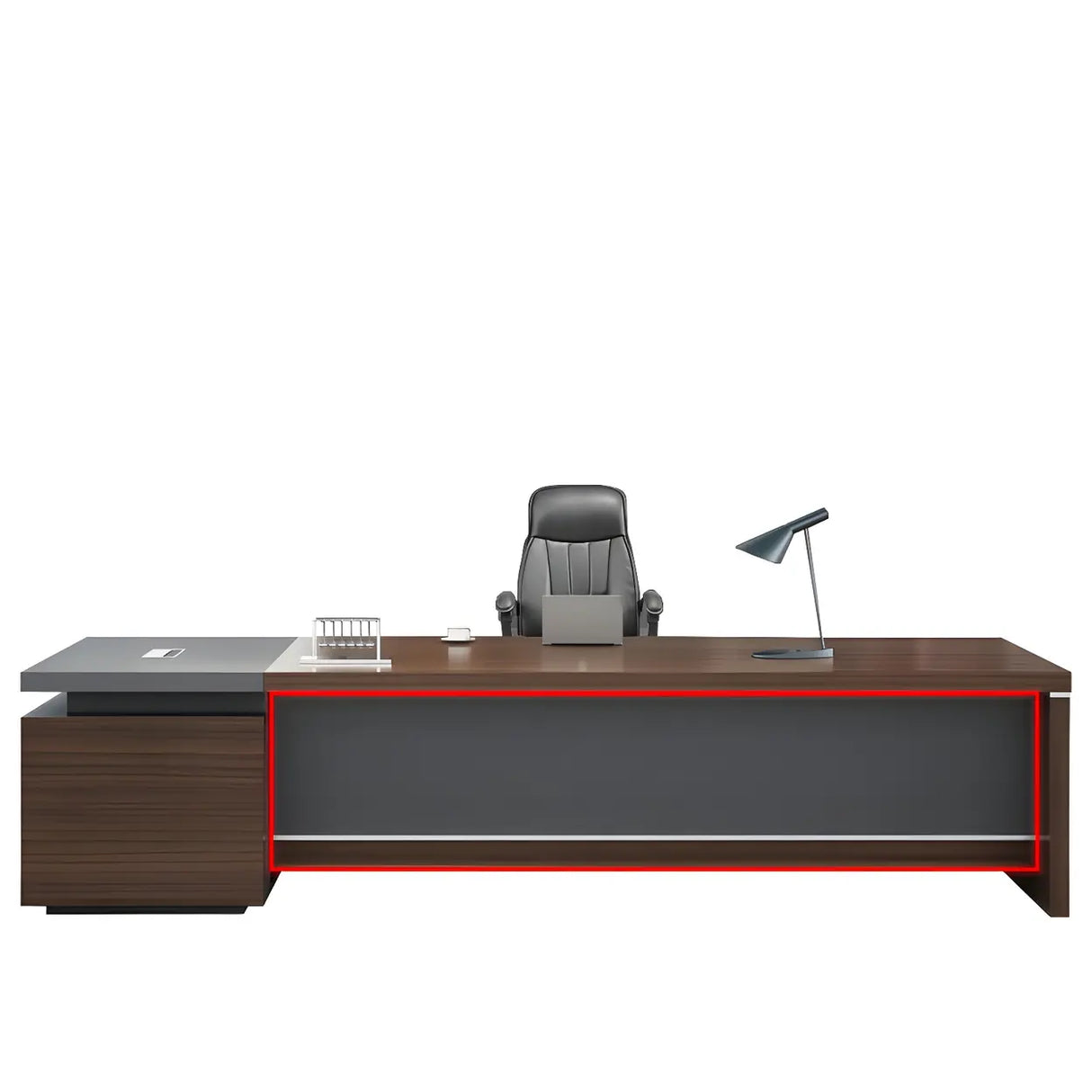 Brown Manufactured Wood L-Shape Storage Executive Desk Image - 12