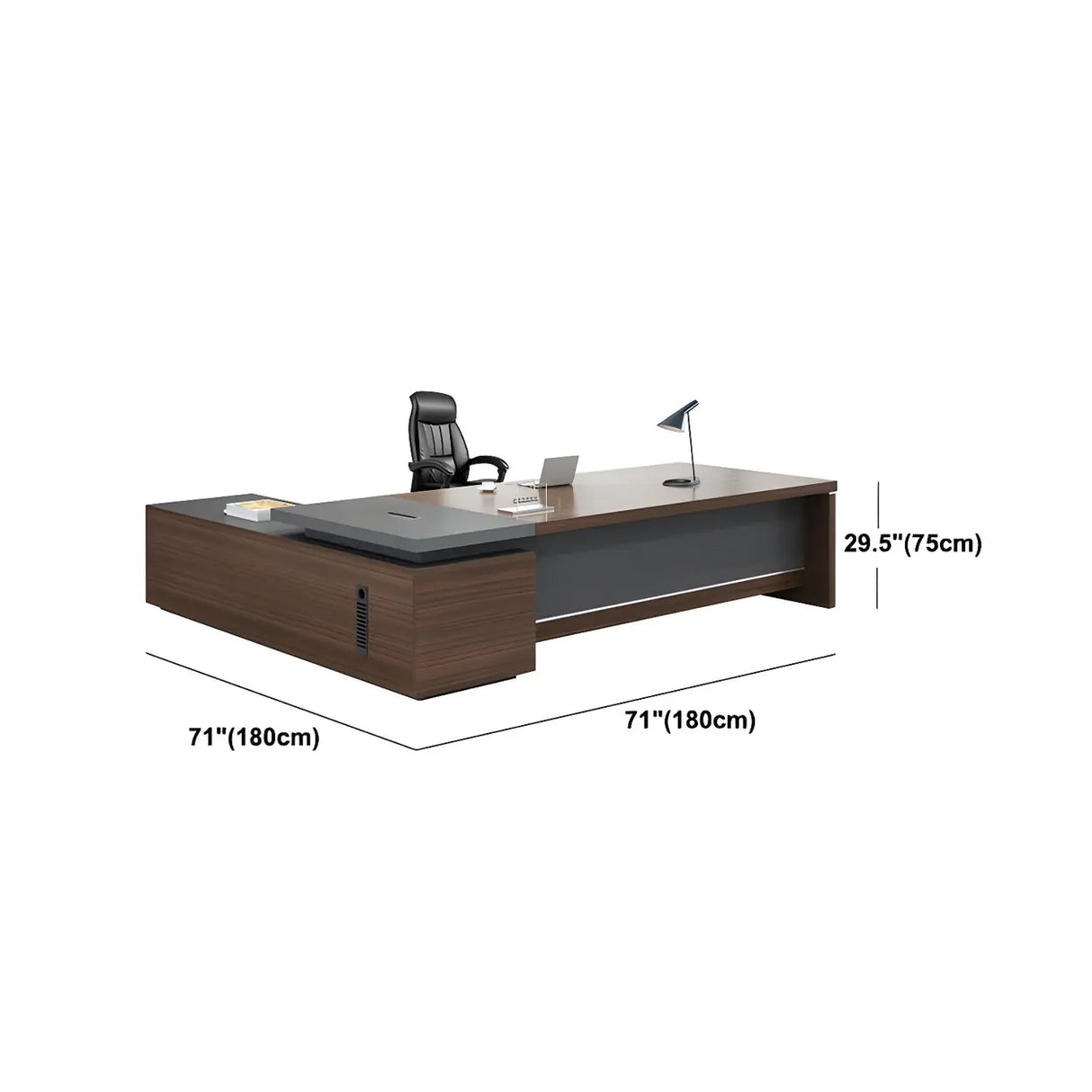 Brown Manufactured Wood L-Shape Storage Executive Desk Image - 16