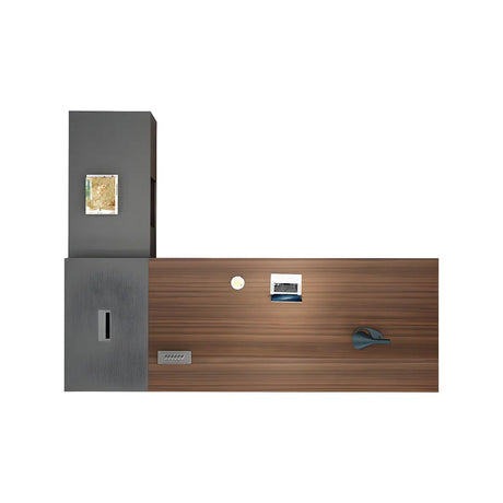 Brown Manufactured Wood L-Shape Storage Executive Desk Image - 2
