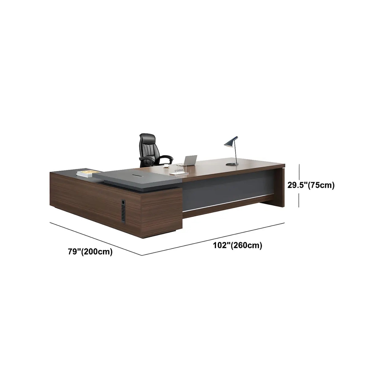 Brown Manufactured Wood L-Shape Storage Executive Desk Image - 20