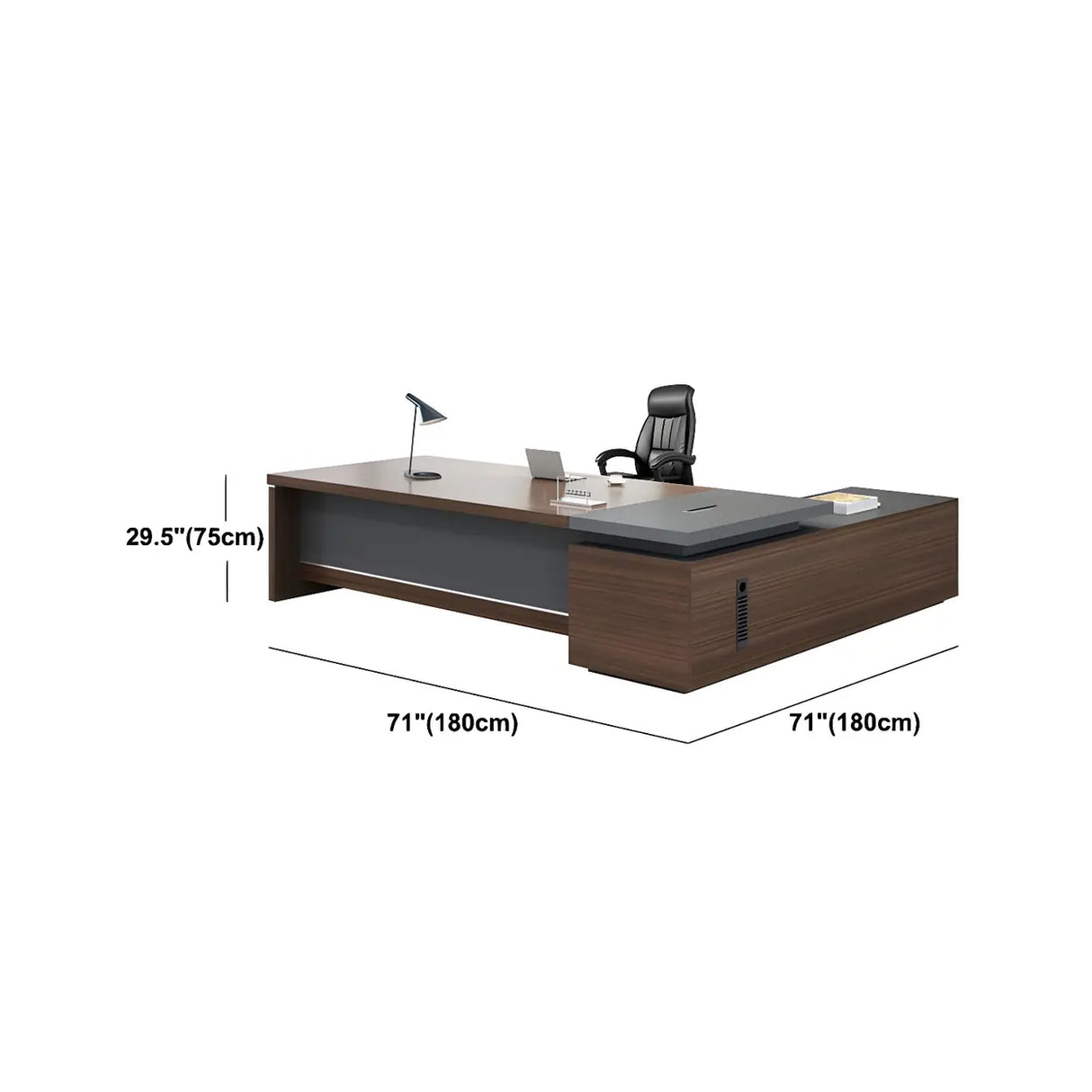 Brown Manufactured Wood L-Shape Storage Executive Desk Image - 22