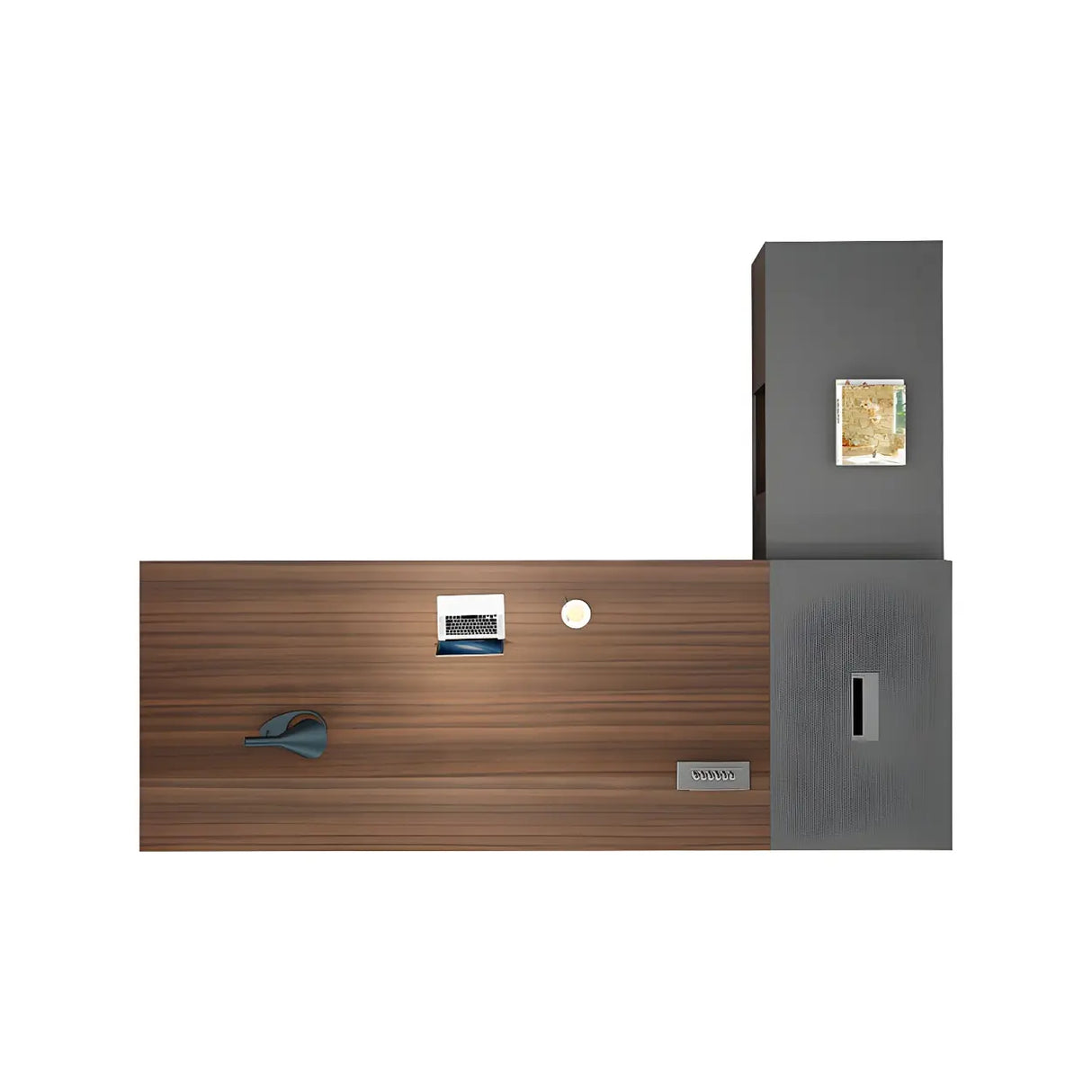 Brown Manufactured Wood L-Shape Storage Executive Desk Image - 3
