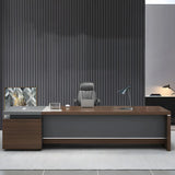 Brown Manufactured Wood L-Shape Storage Executive Desk Image - 6
