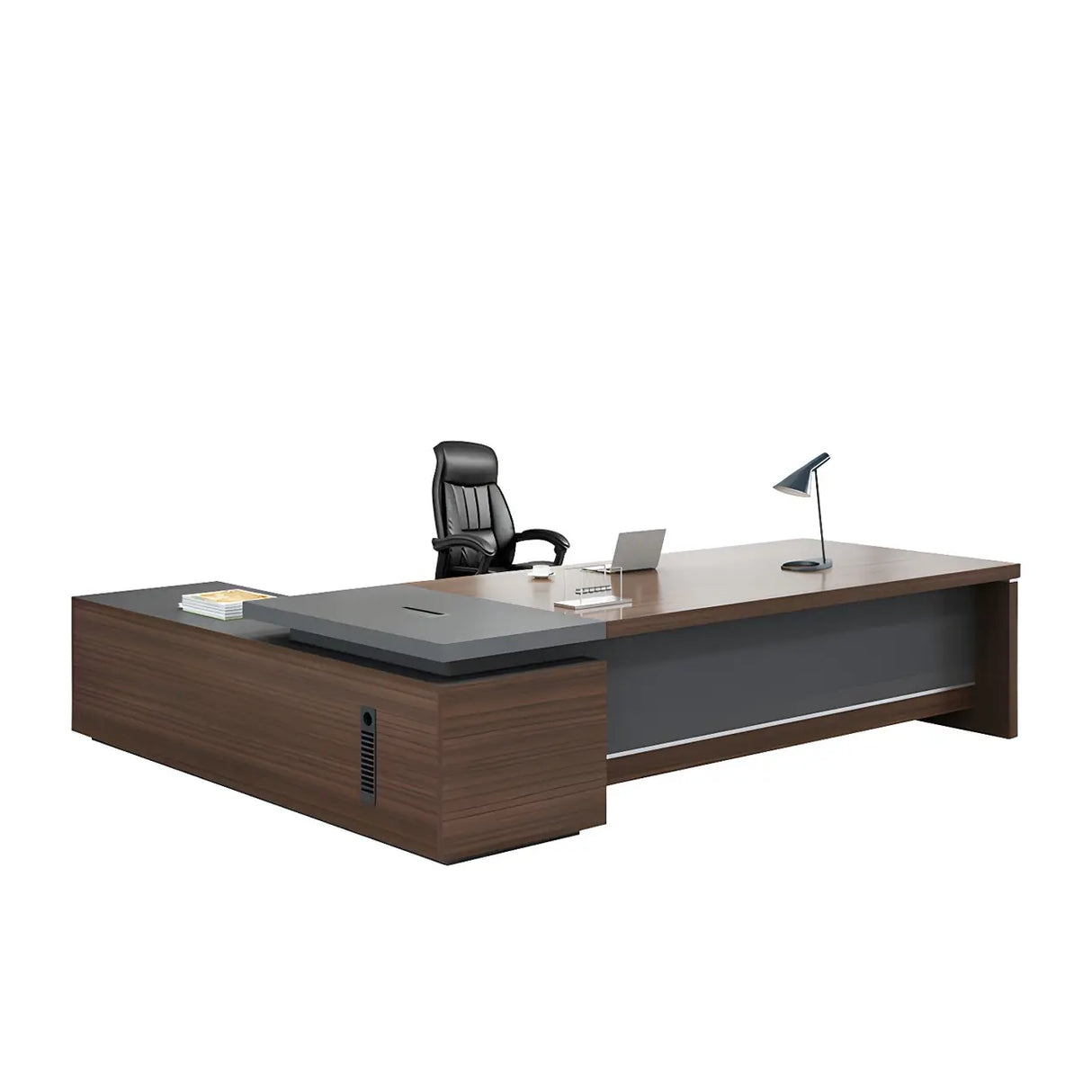 Brown Manufactured Wood L-Shape Storage Executive Desk Image - 7