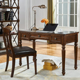 Brown Medium Standard Wooden Computer Desk with Drawers Image - 2