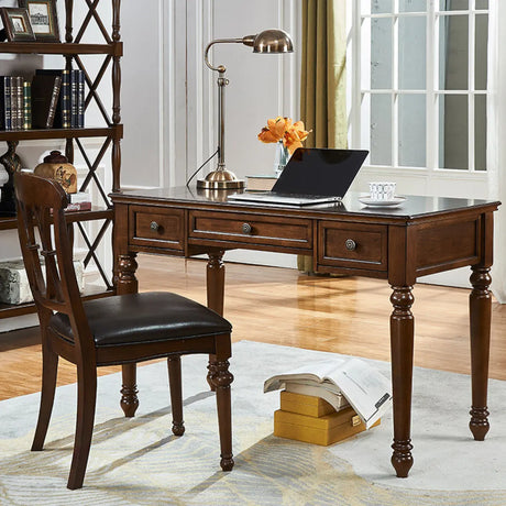 Brown Medium Standard Wooden Computer Desk with Drawers Image - 2