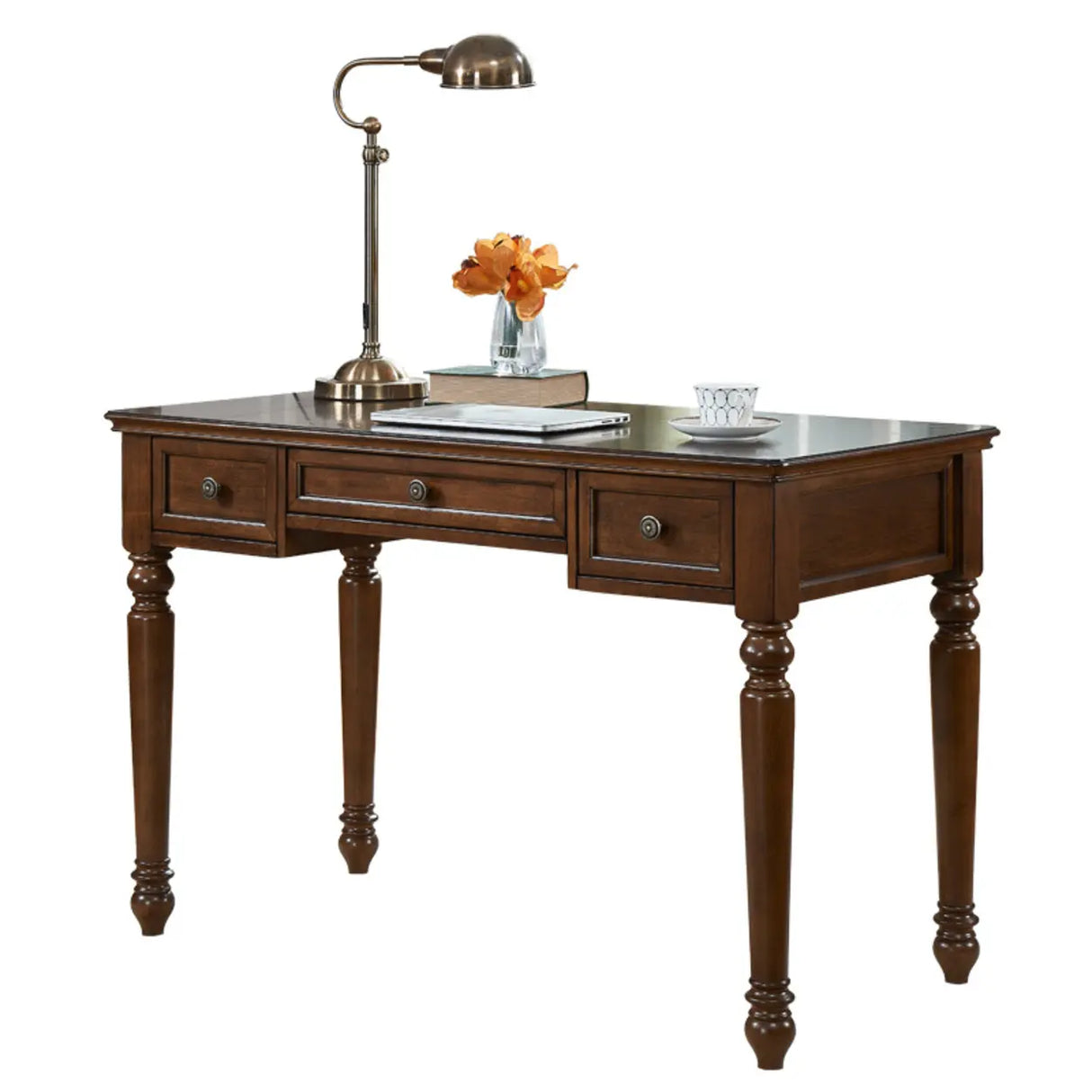 Brown Medium Standard Wooden Computer Desk with Drawers Image - 5