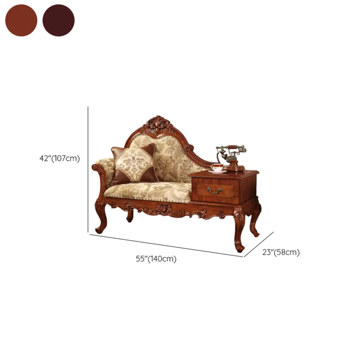 Brown Medium Vintage Wood Chaise Lounge with Storage Image - 11