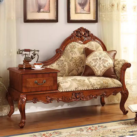 Brown Medium Vintage Wood Chaise Lounge with Storage Image - 2