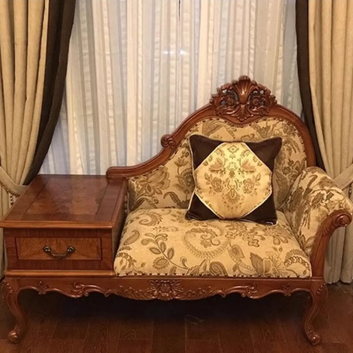 Brown Medium Vintage Wood Chaise Lounge with Storage Image - 4