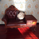 Brown Medium Vintage Wood Chaise Lounge with Storage Image - 5