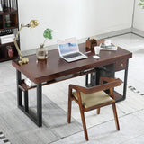 Brown Medium Wood Computer Desk with Drawer and Shelves Image - 1