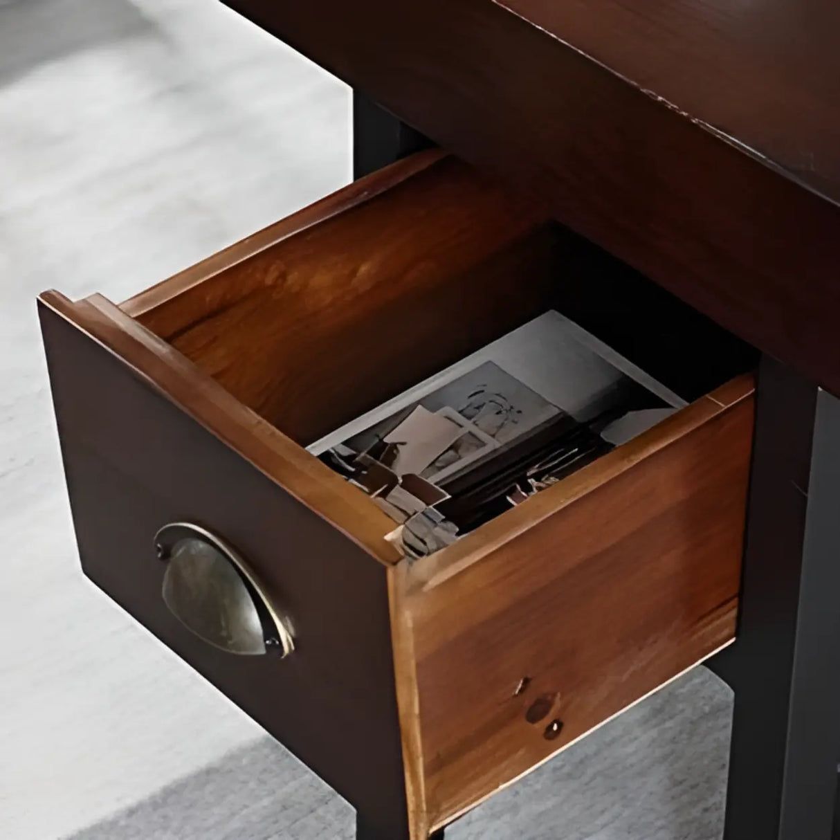 Brown Medium Wood Computer Desk with Drawer and Shelves Image - 10