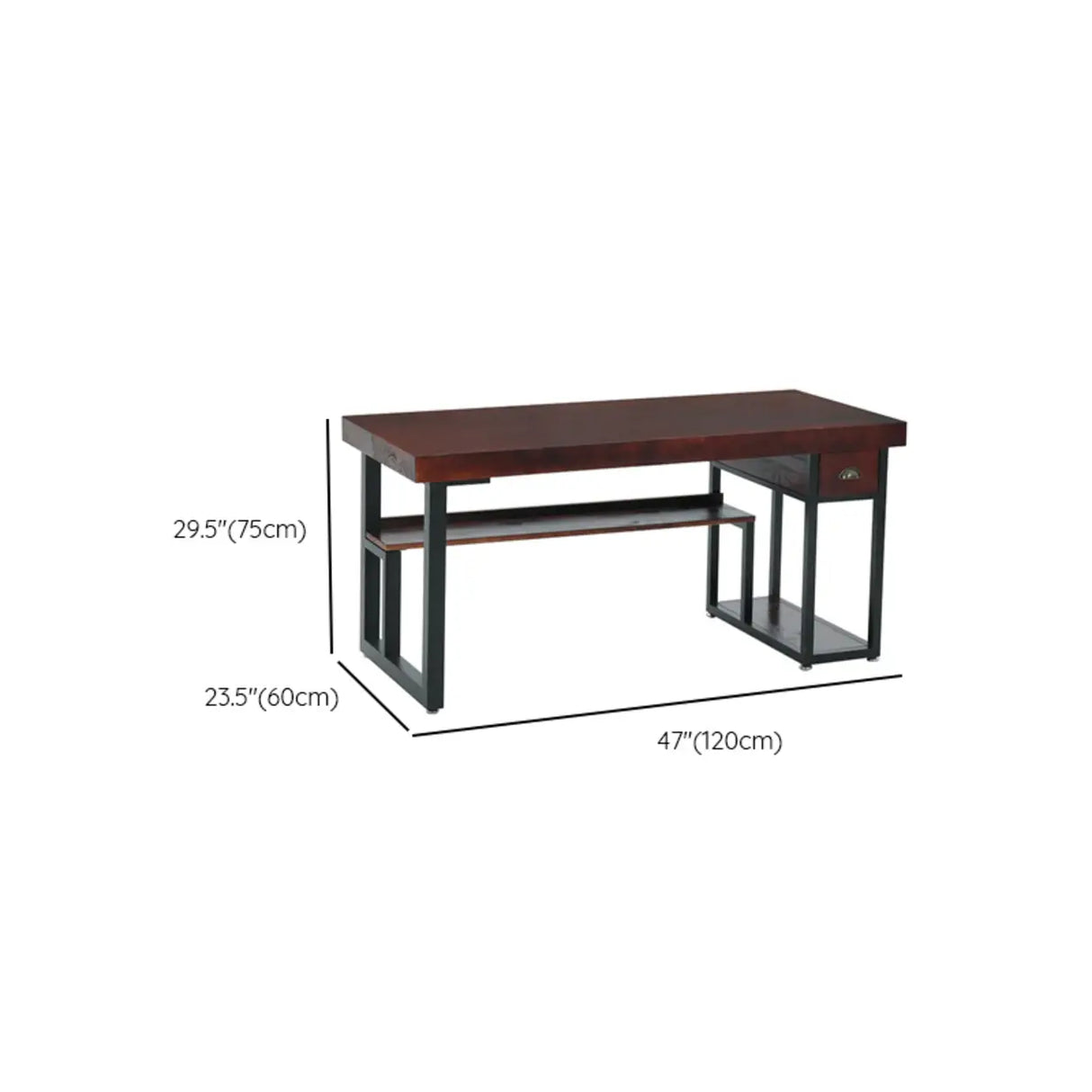 Brown Medium Wood Computer Desk with Drawer and Shelves 
