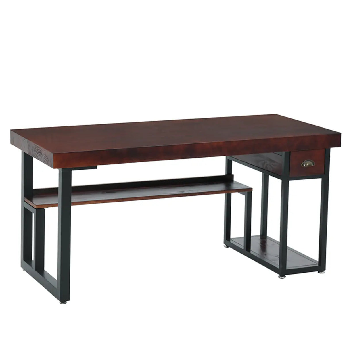Brown Medium Wood Computer Desk with Drawer and Shelves Image - 5