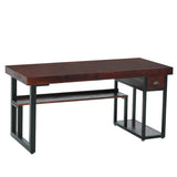 Brown Medium Wood Computer Desk with Drawer and Shelves Image - 5