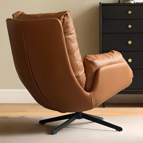 Brown Microfiber Leather Fixed Back Foam Fill Arm Chair Image - 1