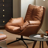 Brown Microfiber Leather Fixed Back Foam Fill Arm Chair Image - 2