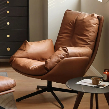 Brown Microfiber Leather Fixed Back Foam Fill Arm Chair Image - 2