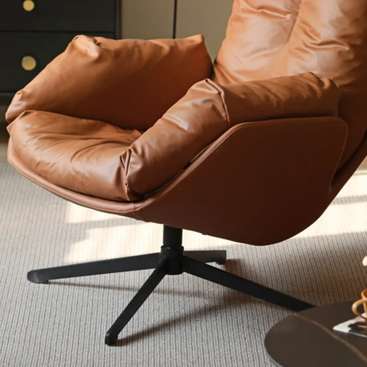 Brown Microfiber Leather Fixed Back Foam Fill Arm Chair Image - 6