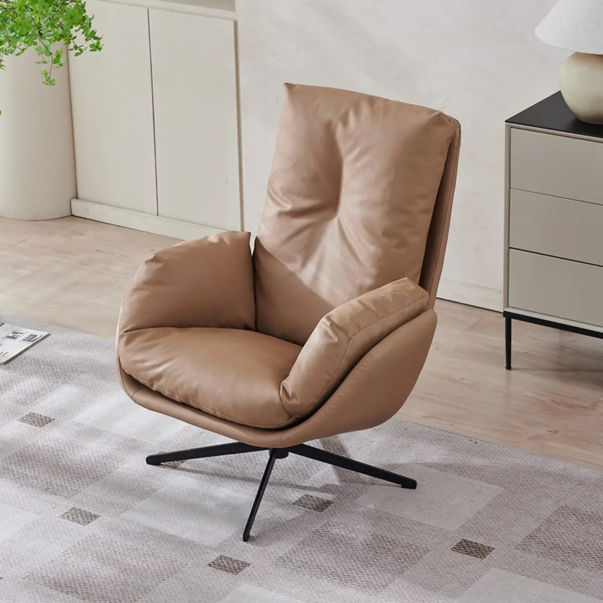 Brown Microfiber Leather Fixed Back Foam Fill Arm Chair Image - 7