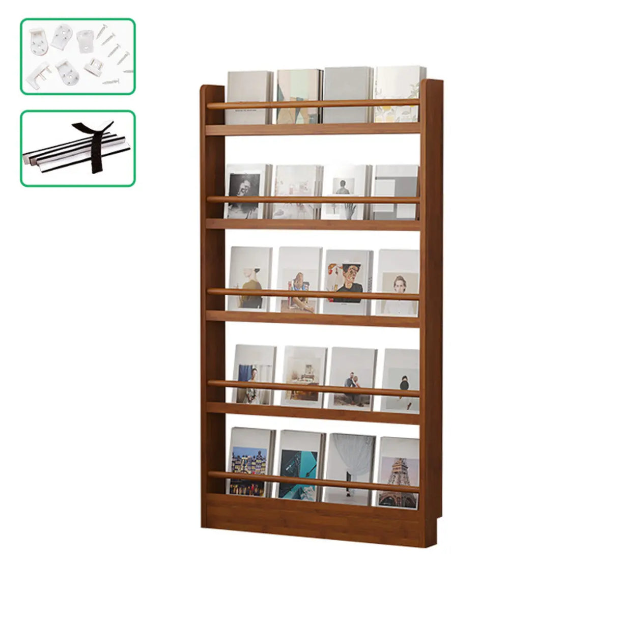 Brown Modern Multi-layer Wood Vertical Storage Bookcase Image - 5