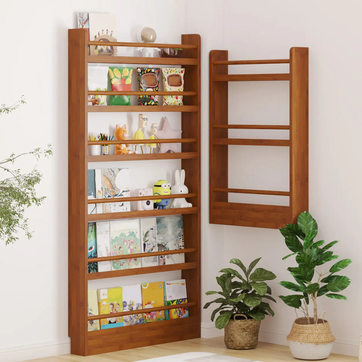 Brown Modern Multi-layer Wood Vertical Storage Bookcase Image - 6