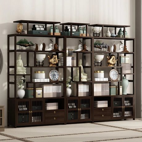 Brown Modern Open Back Hardwood Large Storage Bookshelf Image - 1