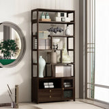 Brown Modern Open Back Hardwood Large Storage Bookshelf Image - 11