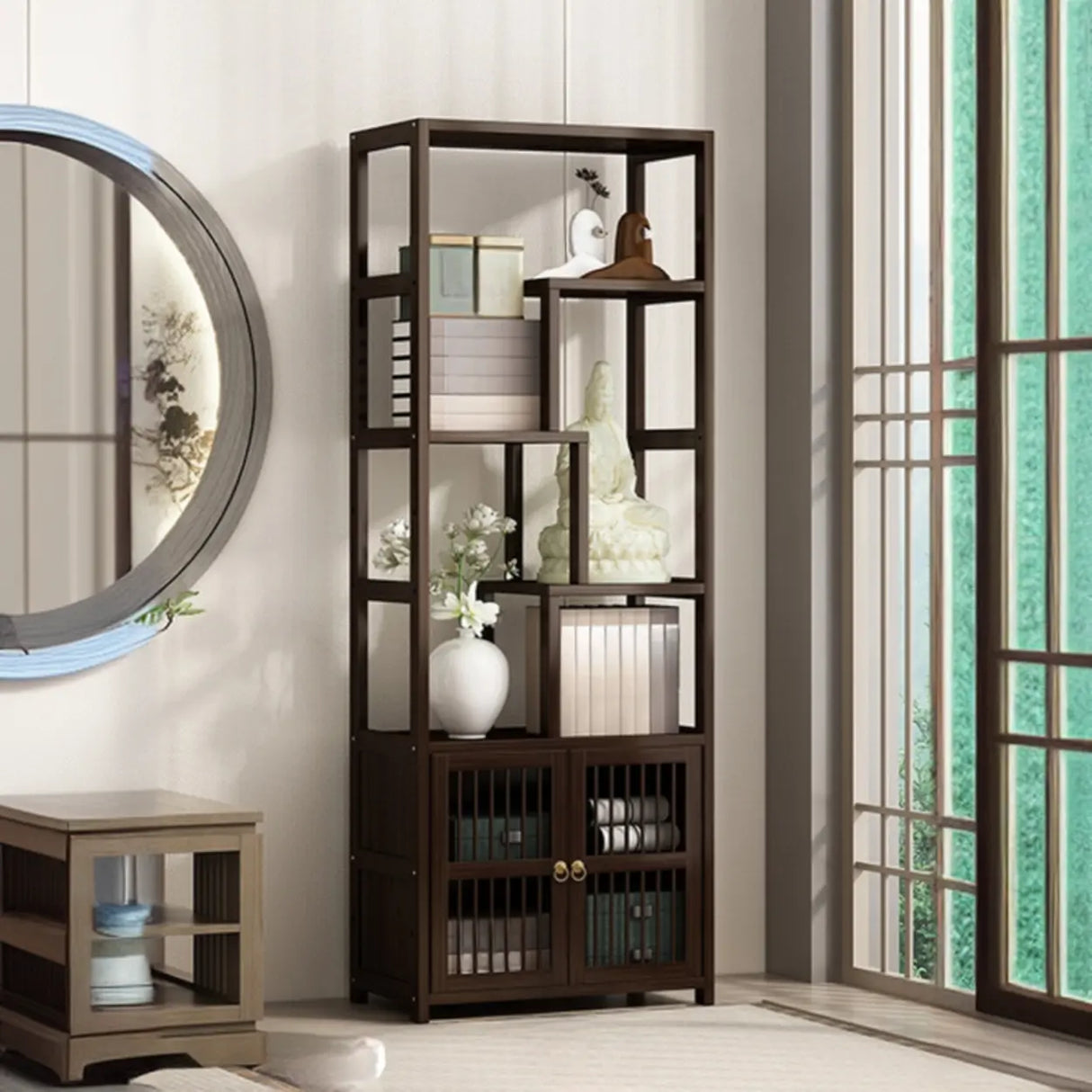 Brown Modern Open Back Hardwood Large Storage Bookshelf Image - 12