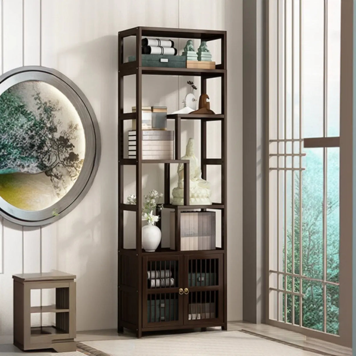 Brown Modern Open Back Hardwood Large Storage Bookshelf Image - 13