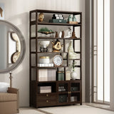 Brown Modern Open Back Hardwood Large Storage Bookshelf Image - 14