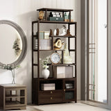 Brown Modern Open Back Hardwood Large Storage Bookshelf Image - 16