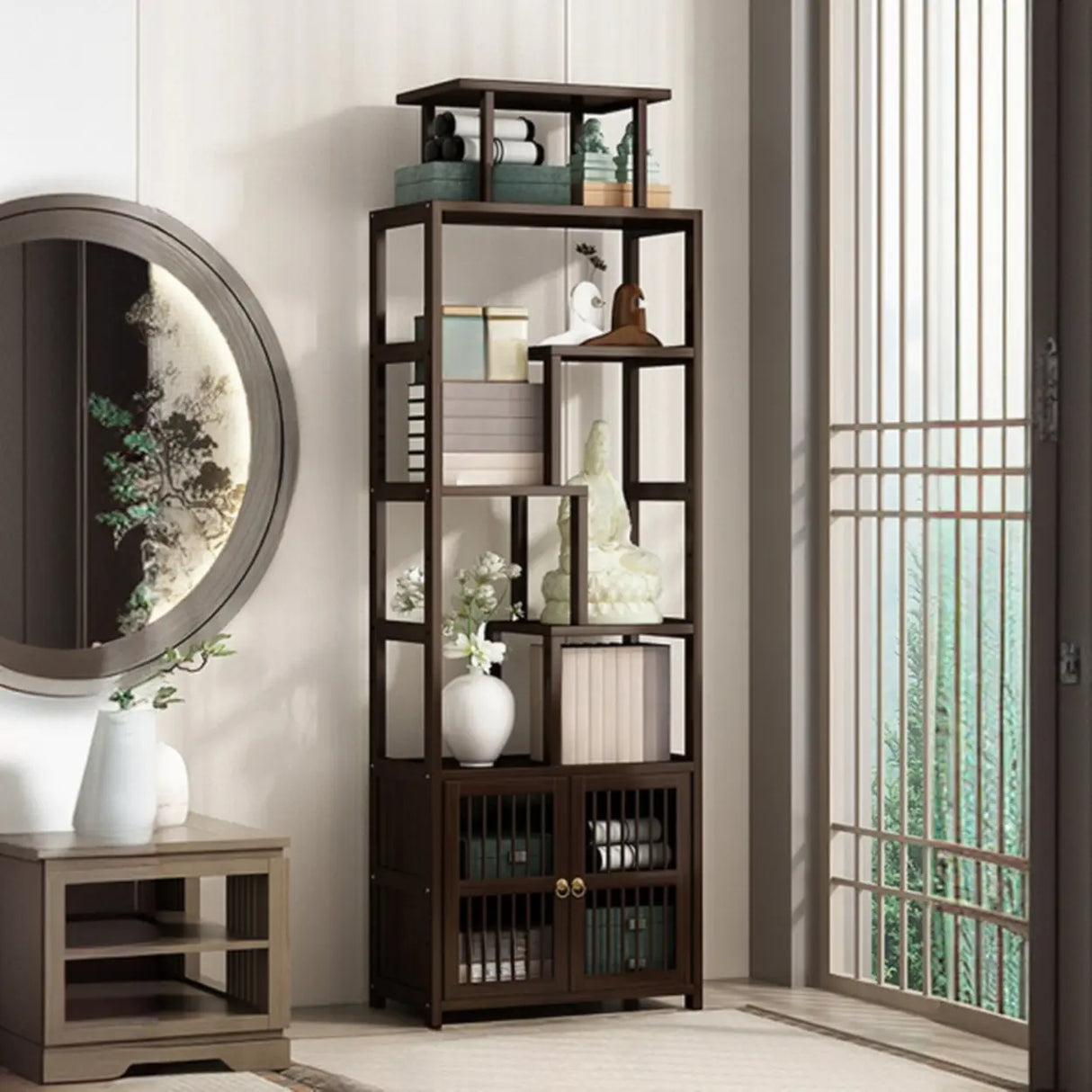Brown Modern Open Back Hardwood Large Storage Bookshelf Image - 17