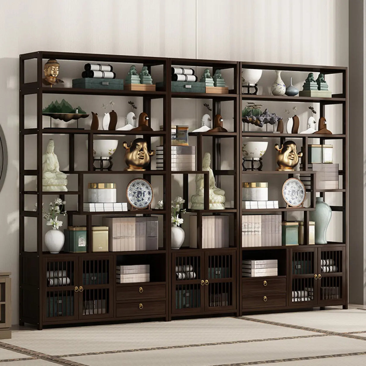 Brown Modern Open Back Hardwood Large Storage Bookshelf Image - 2