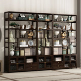 Brown Modern Open Back Hardwood Large Storage Bookshelf Image - 2