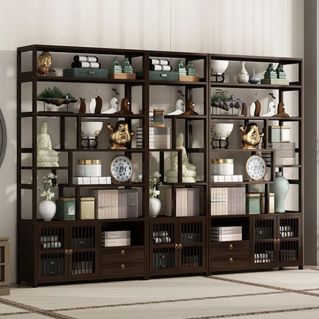 Brown Modern Open Back Hardwood Large Storage Bookshelf Image - 2
