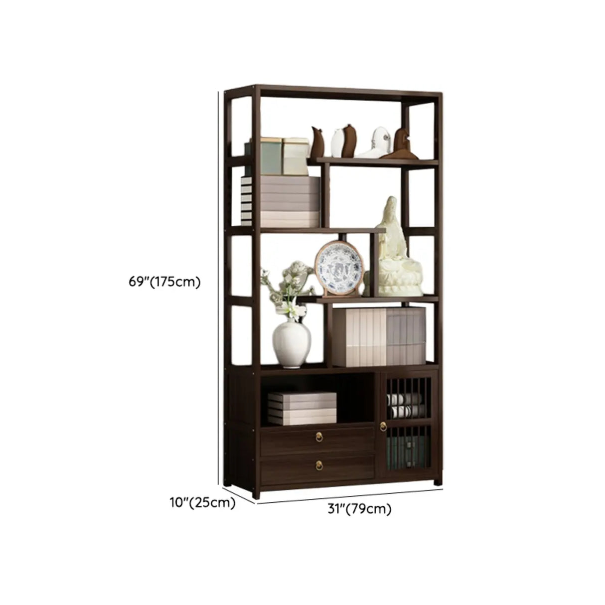 Brown Modern Open Back Hardwood Large Storage Bookshelf Image - 24