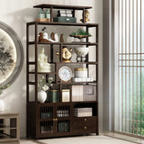 Brown Modern Open Back Hardwood Large Storage Bookshelf Image - 4