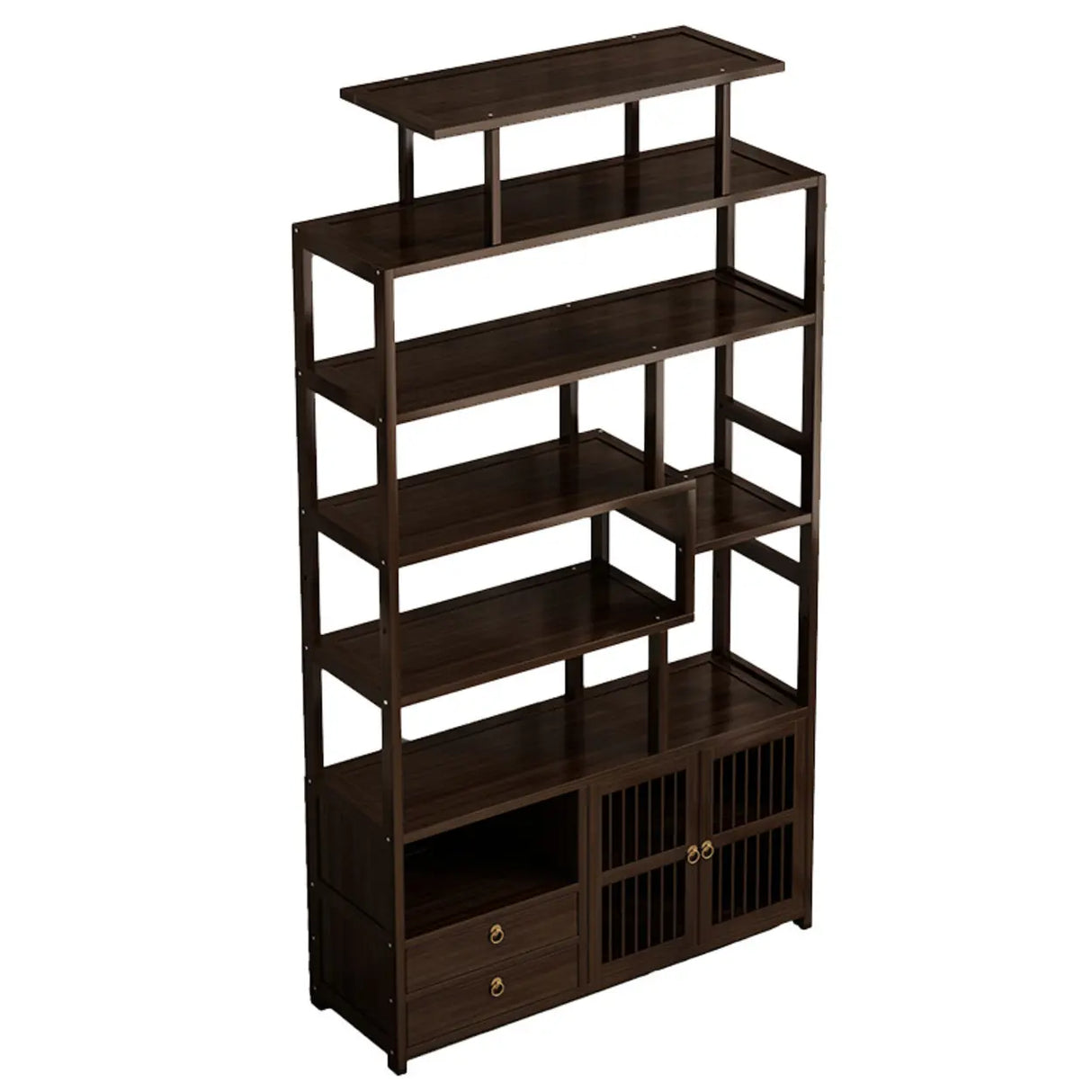 Brown Modern Open Back Hardwood Large Storage Bookshelf Image - 5