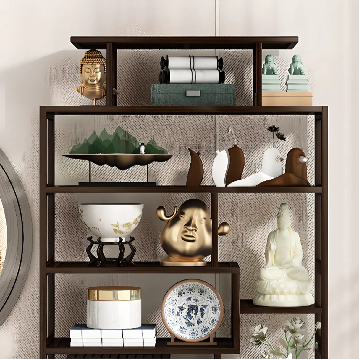 Brown Modern Open Back Hardwood Large Storage Bookshelf Image - 7