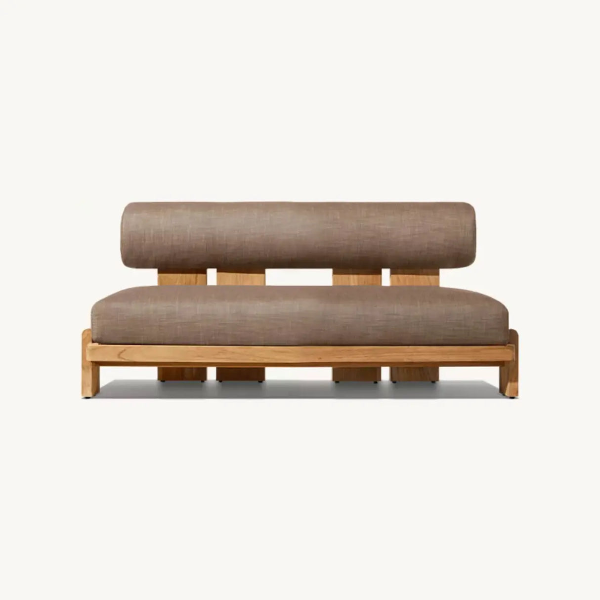Brown Modular Teak Wood UV Resistant Patio Sofa with Cushion Image - 3