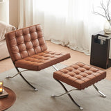 Brown Nappa Leather Tufted Back Cross Base Lounge Chair Image - 1