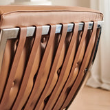 Brown Nappa Leather Tufted Back Cross Base Lounge Chair Image - 11