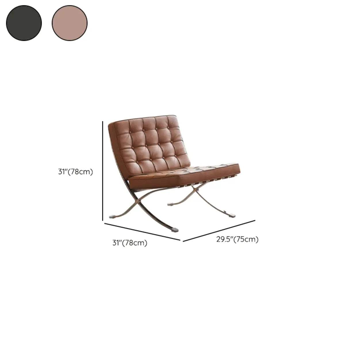 Brown Nappa Leather Tufted Back Cross Base Lounge Chair 