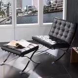 Brown Nappa Leather Tufted Back Cross Base Lounge Chair Image - 5