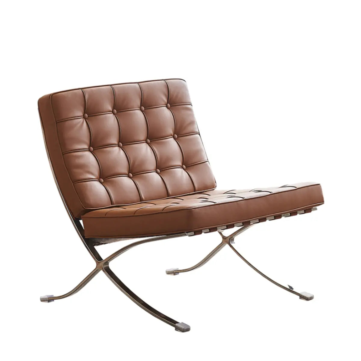 Brown Nappa Leather Tufted Back Cross Base Lounge Chair Image - 7