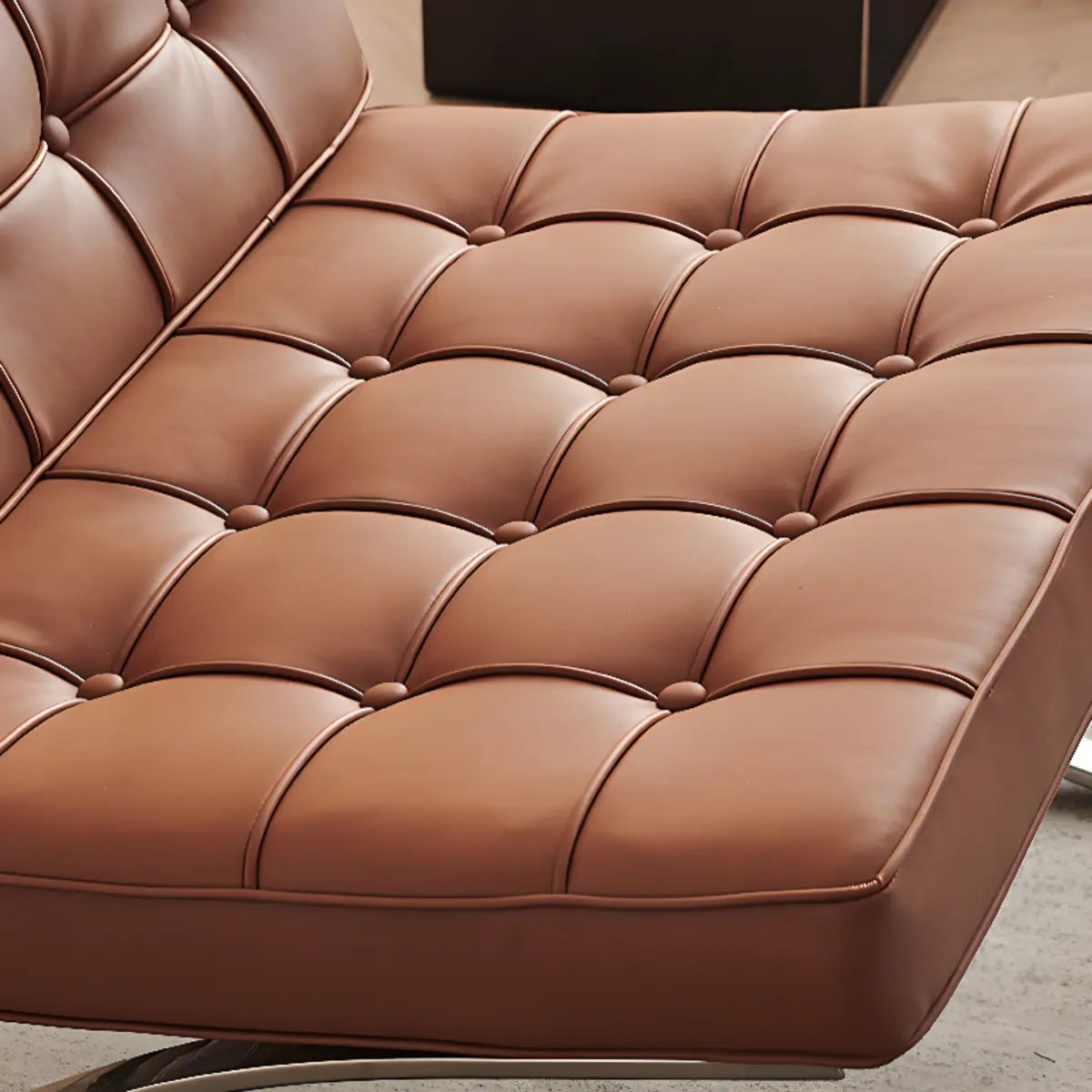 Brown Nappa Leather Tufted Back Cross Base Lounge Chair Image - 9